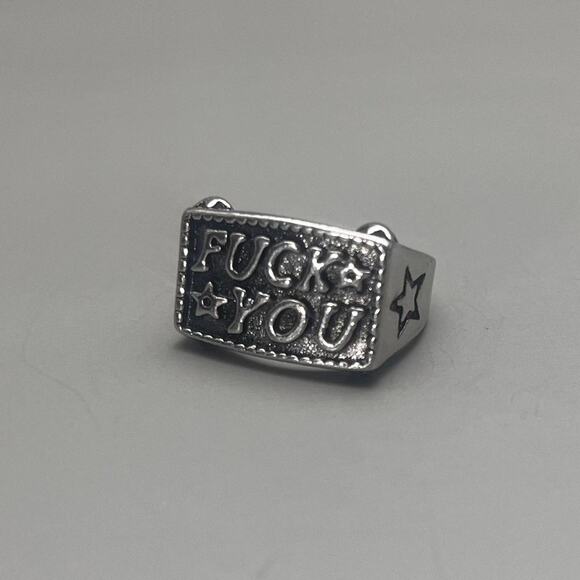 Other Other - Y2K Grunge Silver Engraved Statement Ring – Size 8.5, Unisex, Brand New